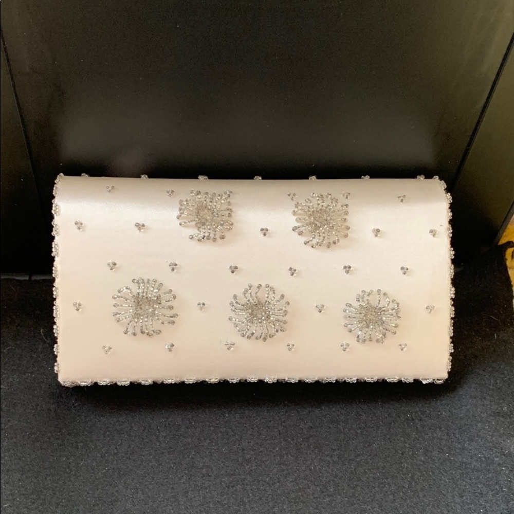 Vintage Box Clutch Hand Beaded Cream Satin Mini Evening Bag Hong Kong